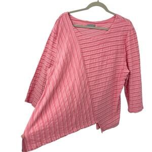 Habitat Clothes To Live In XL Top Pleated Pink 3/4 Sleeve Asymmetrical Lagenlook